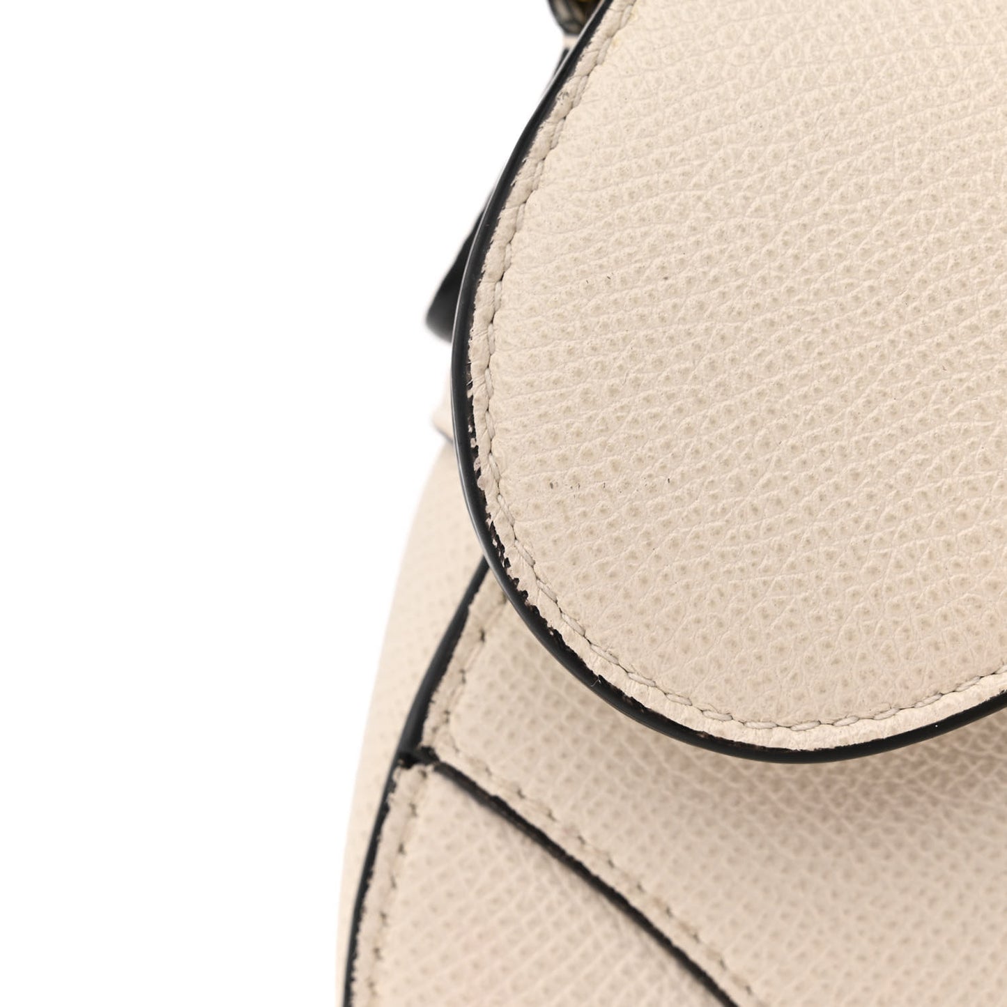 Grained Calfskin Mini Saddle Bag White