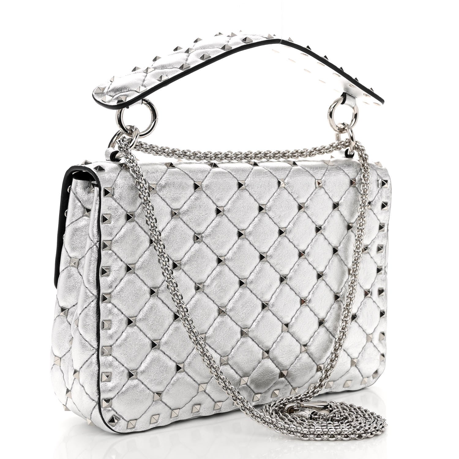 Valentino Garavani Metallic Nappa Medium Rockstud Spike Shoulder Bag Silver 3 of 9