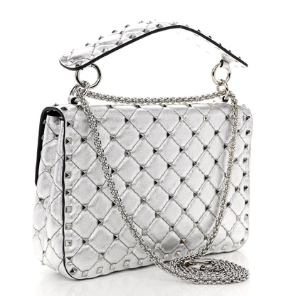 Valentino Garavani Metallic Nappa Medium Rockstud Spike Shoulder Bag Silver 3 of 9