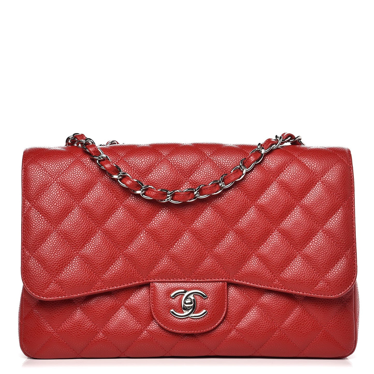 Caviar Quilted Jumbo Single Flap Red