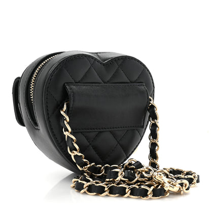 Chanel Lambskin Quilted CC In Love Heart Waist Belt Bag With Chain Black 3 of 9