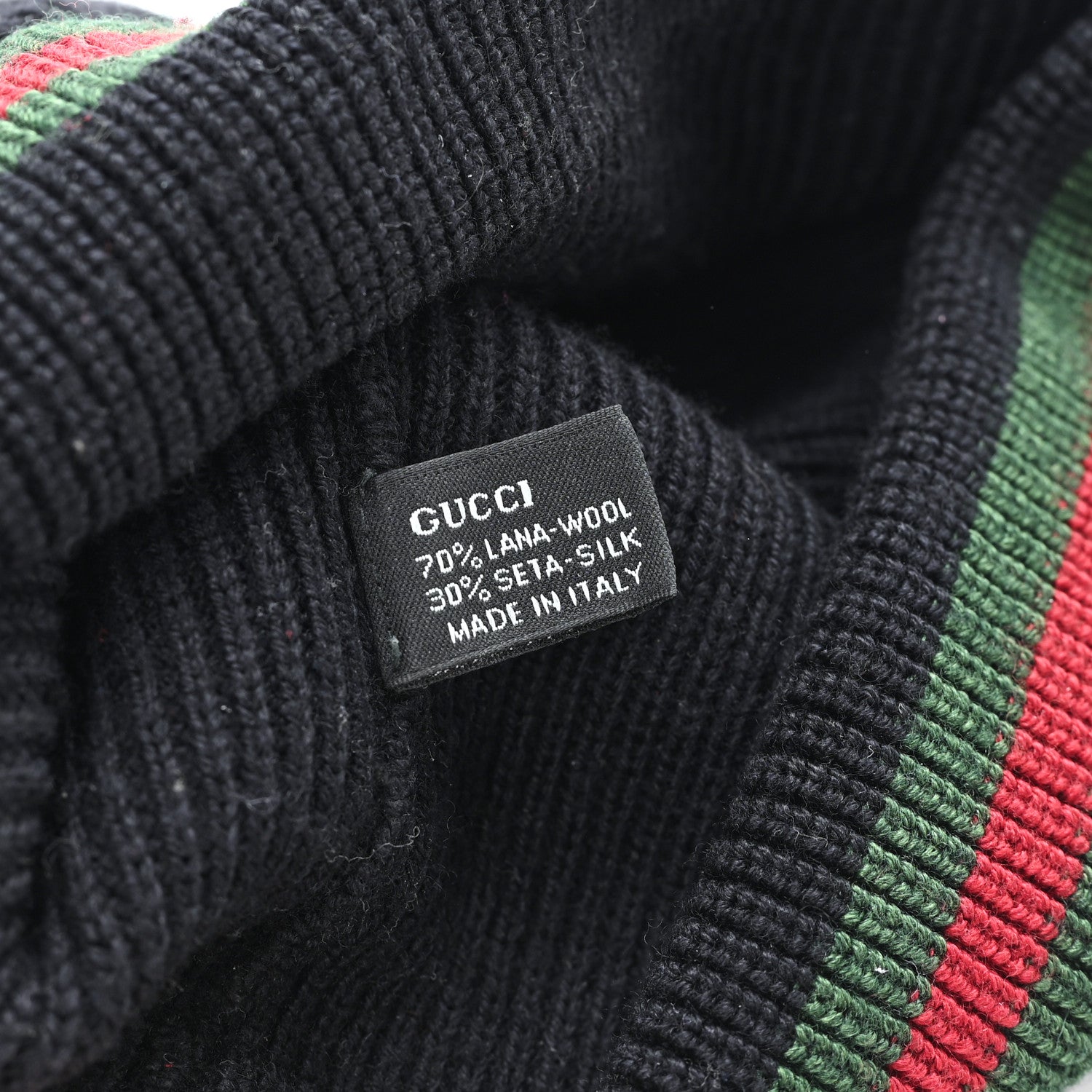 Gucci Wool Silk Web Beanie Hat Black 5 of 5