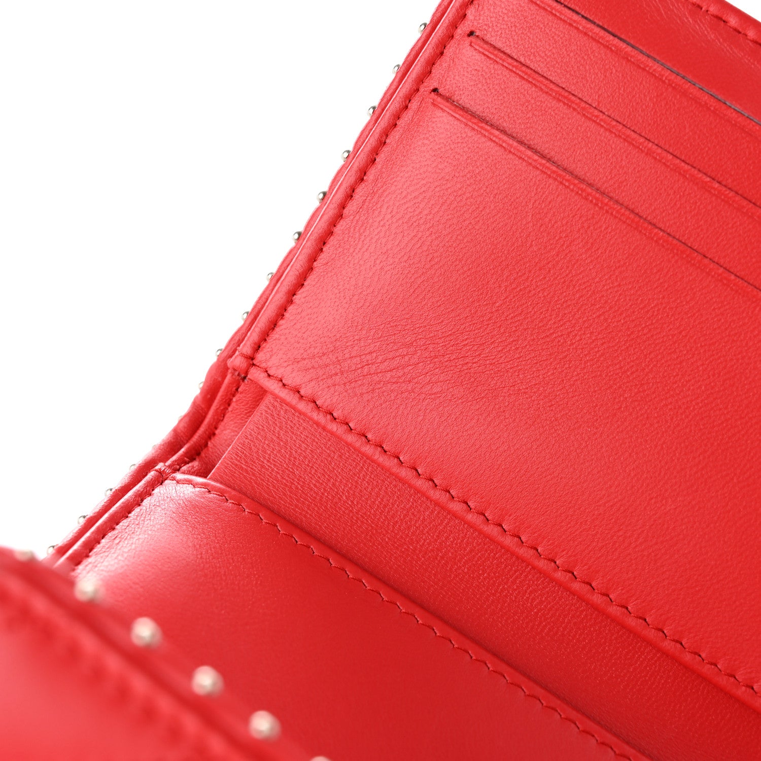 Chanel Lambskin Chevron Quilted Studded Compact Flap Wallet Red 12 of 14
