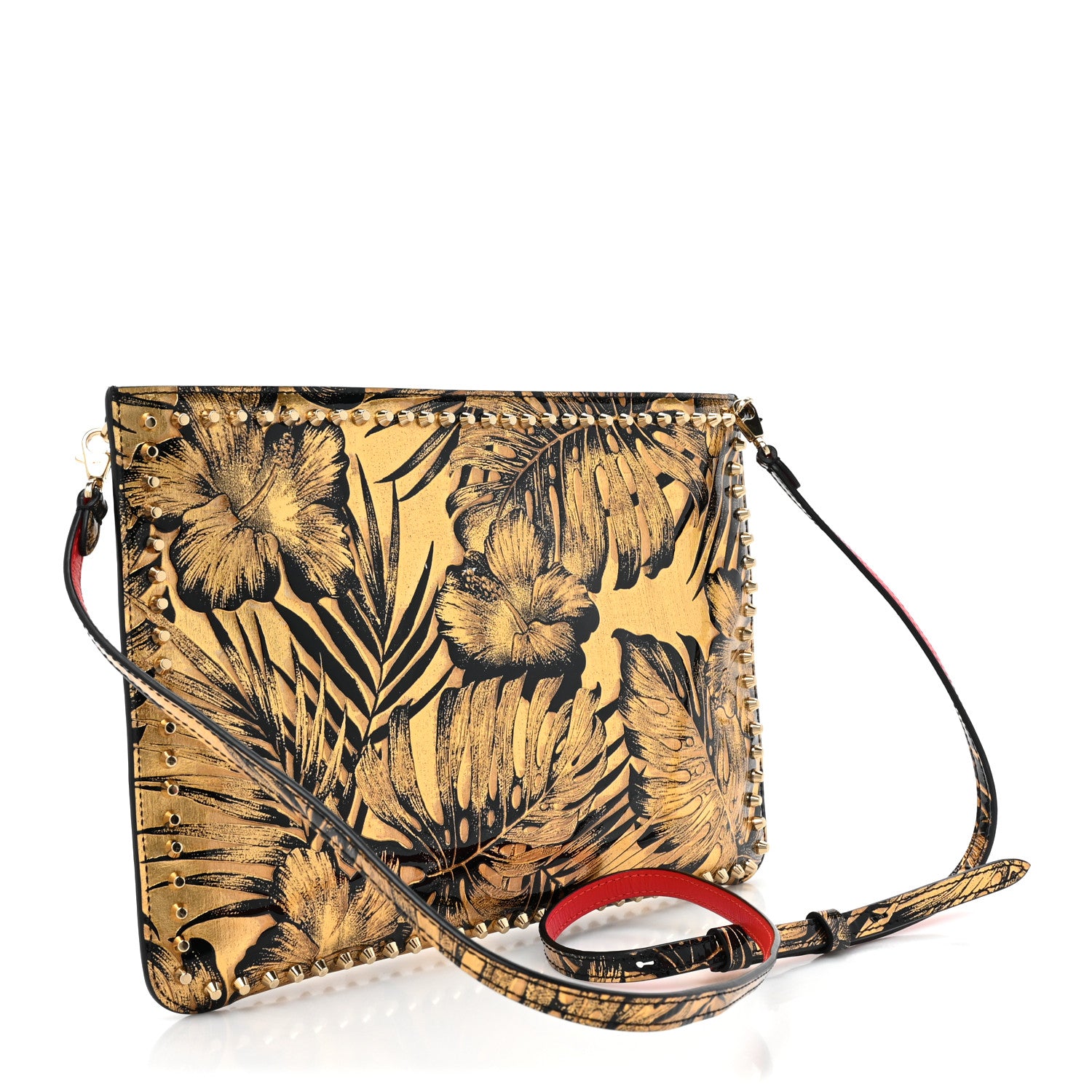 Christian Louboutin Patent Lame Hibiscus Spike Loubiclutch Clutch Black Gold 3 of 8