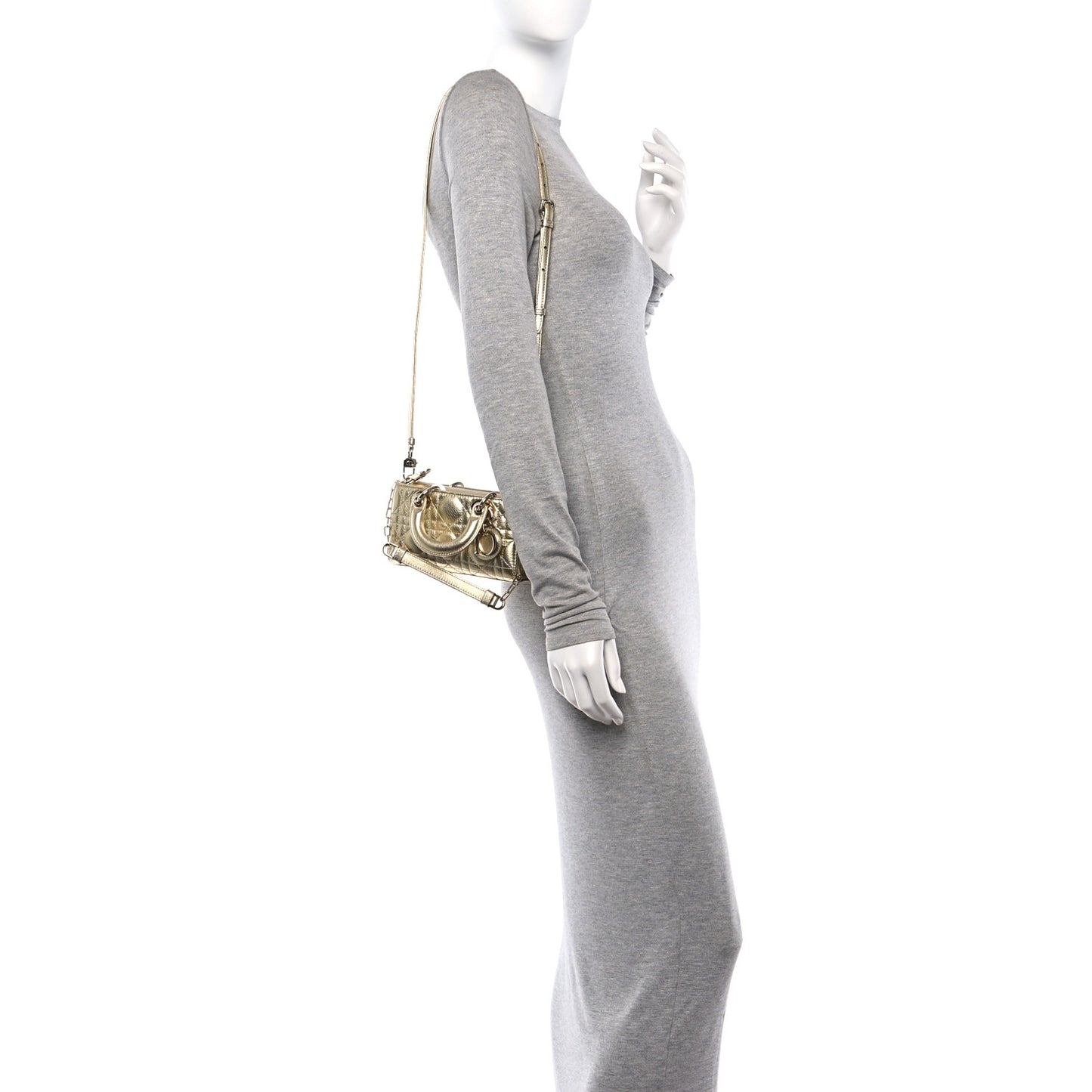 Metallic Lambskin Cannage Micro Lady D-Joy Gold