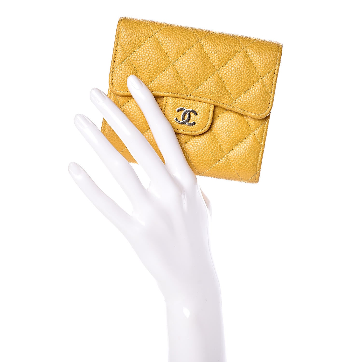Chanel Caviar Quilted Compact Flap Wallet Yellow 2 of 10