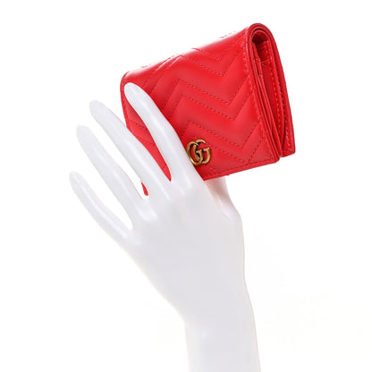Gucci Calfskin Matelasse GG Marmont Card Case Wallet Hibiscus Red 2 of 8