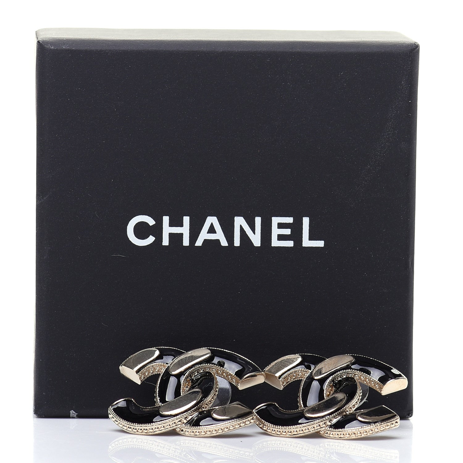 Chanel Enamel CC Earrings Black Gold 5 of 5