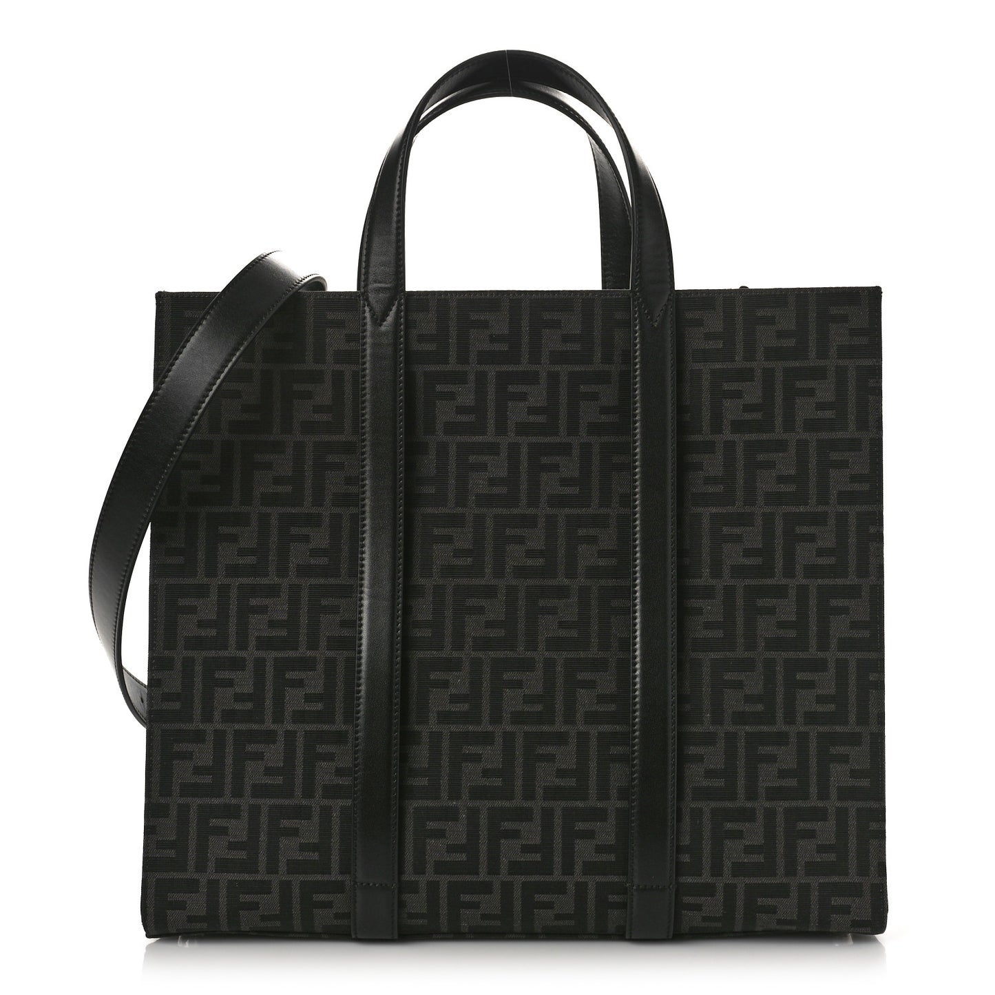 Recycled Fabric Jacquard Vitello Astro FF 1974 Shopping Tote Asfalto Black