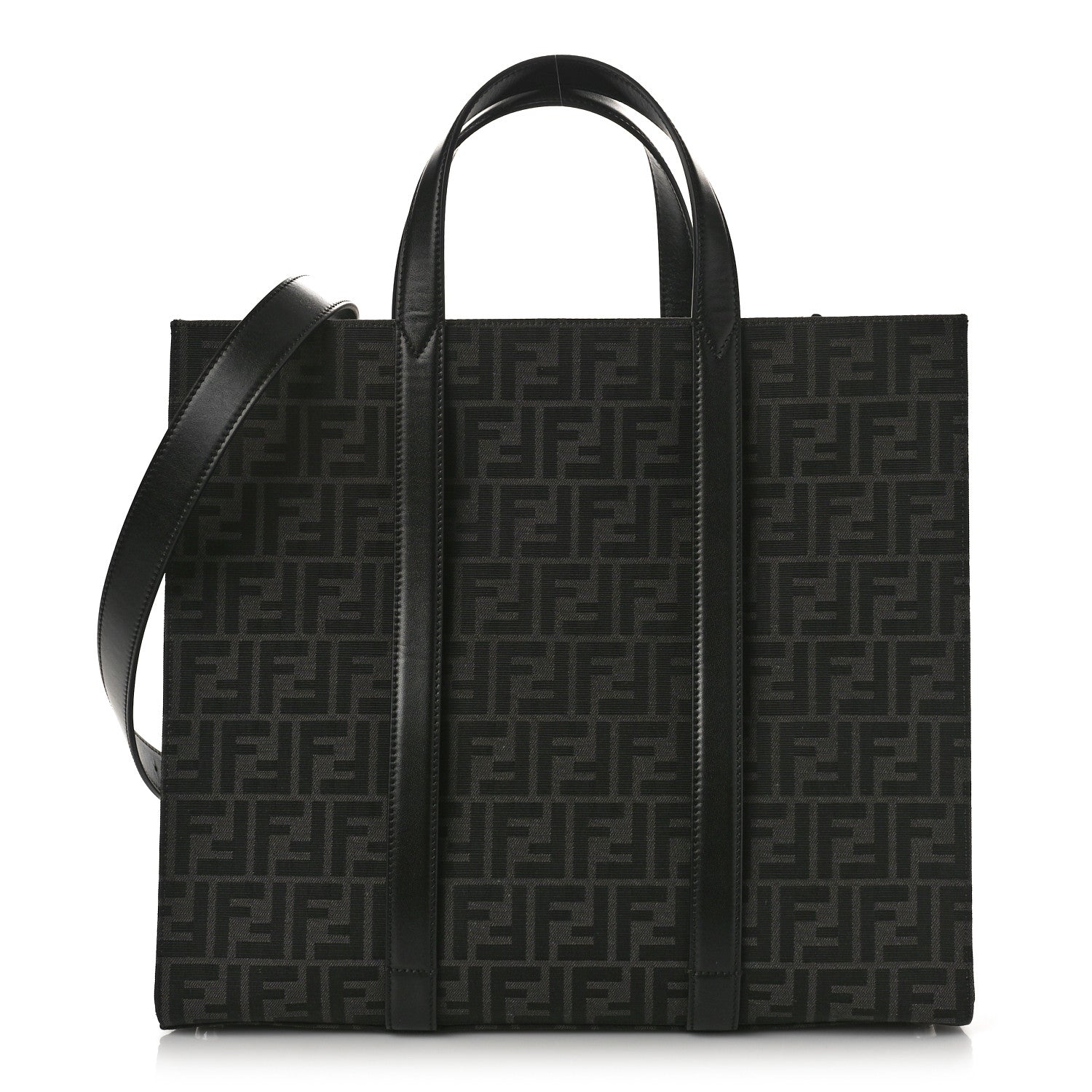 Fendi Recycled Fabric Jacquard Vitello Astro FF 1974 Shopping Tote Asfalto Black 1 of 8