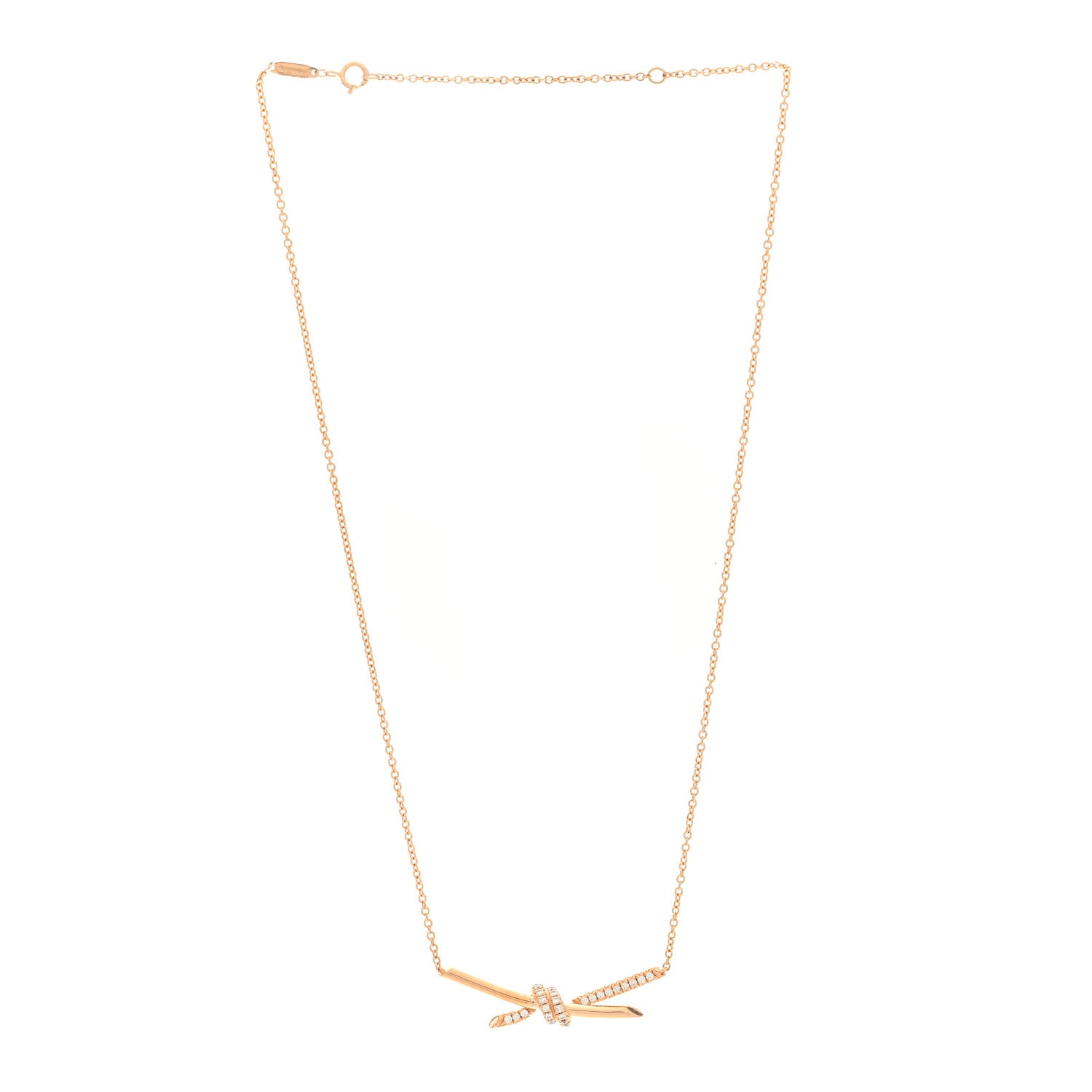 Tiffany 18K Rose Gold Diamond Knot Necklace 3 of 6