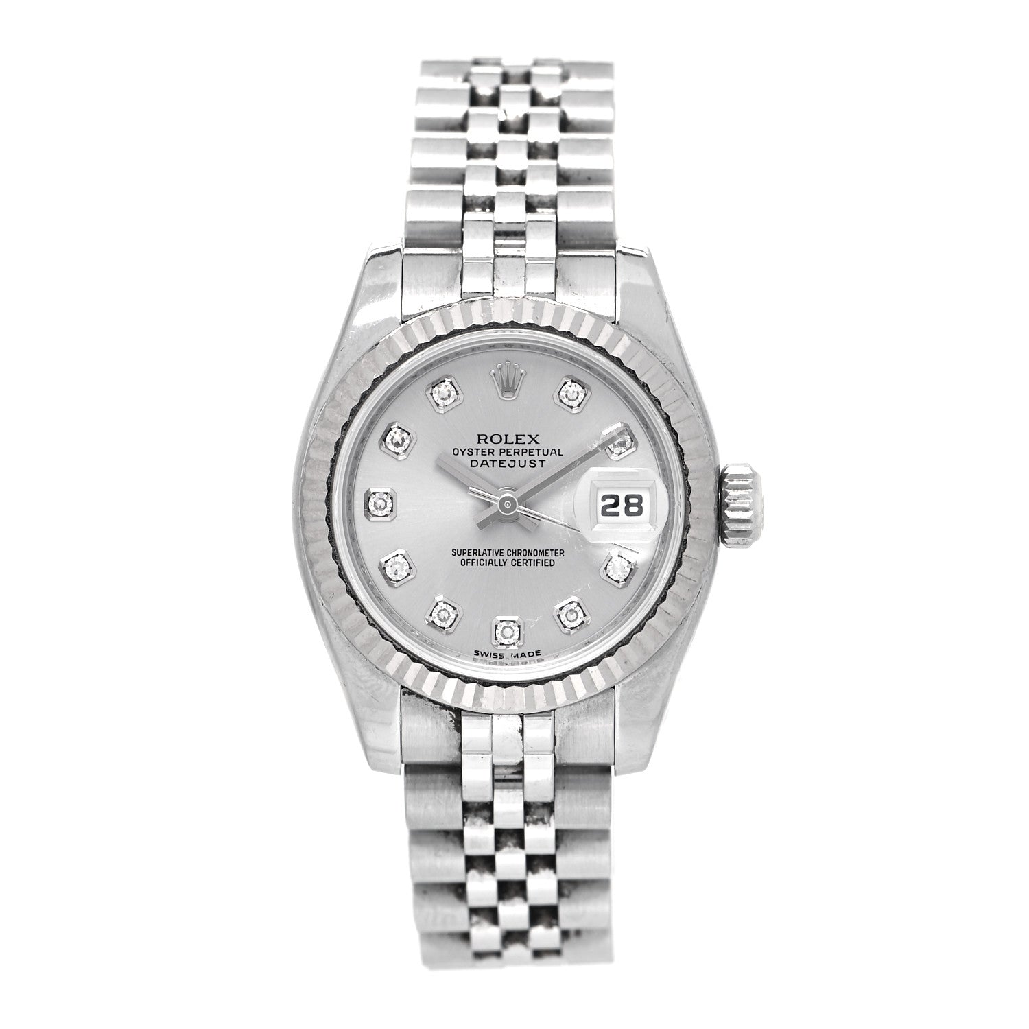 Rolex Stainless Steel 18K White Gold Diamond 26mm Oyster Perpetual Datejust Watch Silver 179174 2 of 9