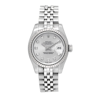 Rolex Stainless Steel 18K White Gold Diamond 26mm Oyster Perpetual Datejust Watch Silver 179174 2 of 9