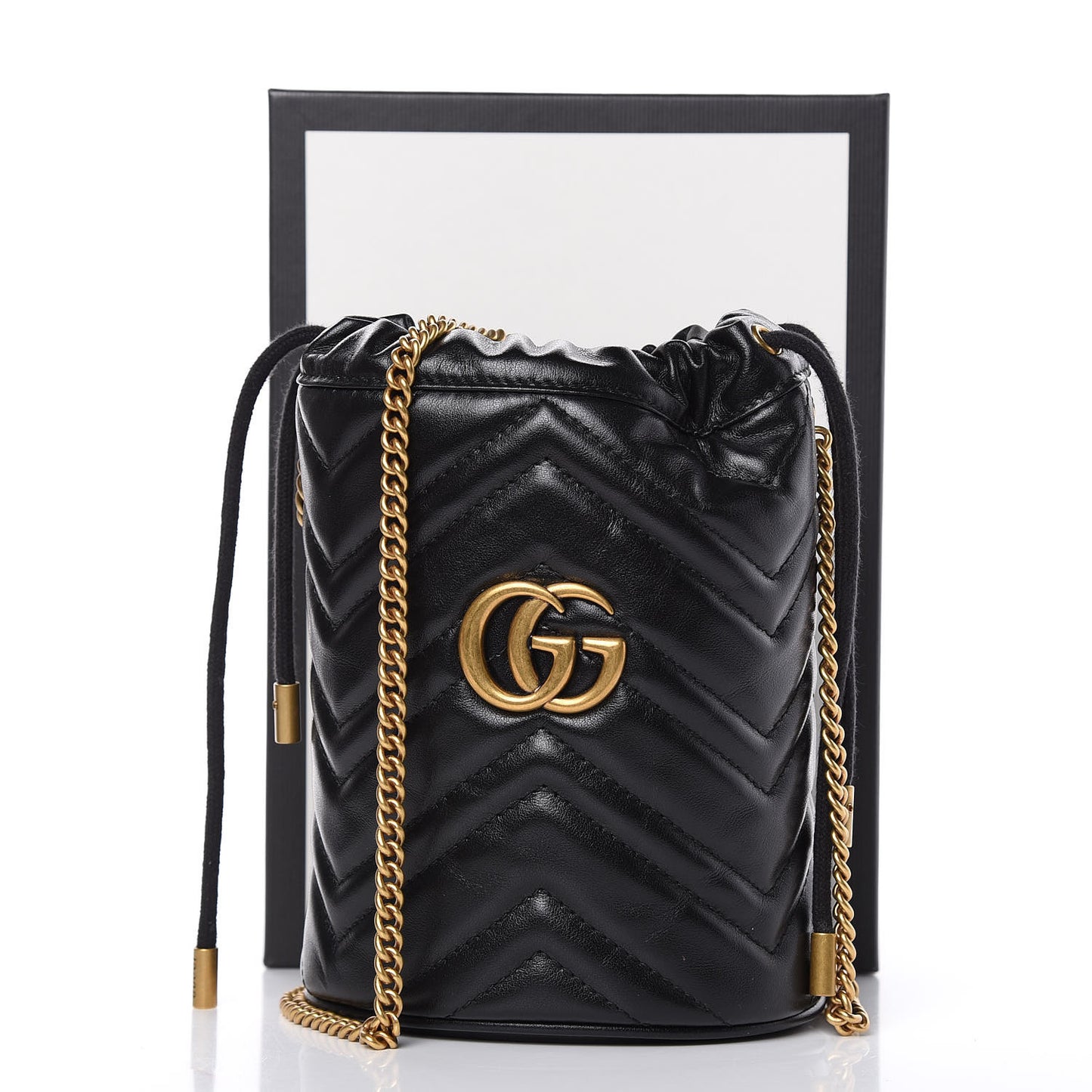 Calfskin Matelasse Mini GG Marmont 2.0 Bucket Bag Black