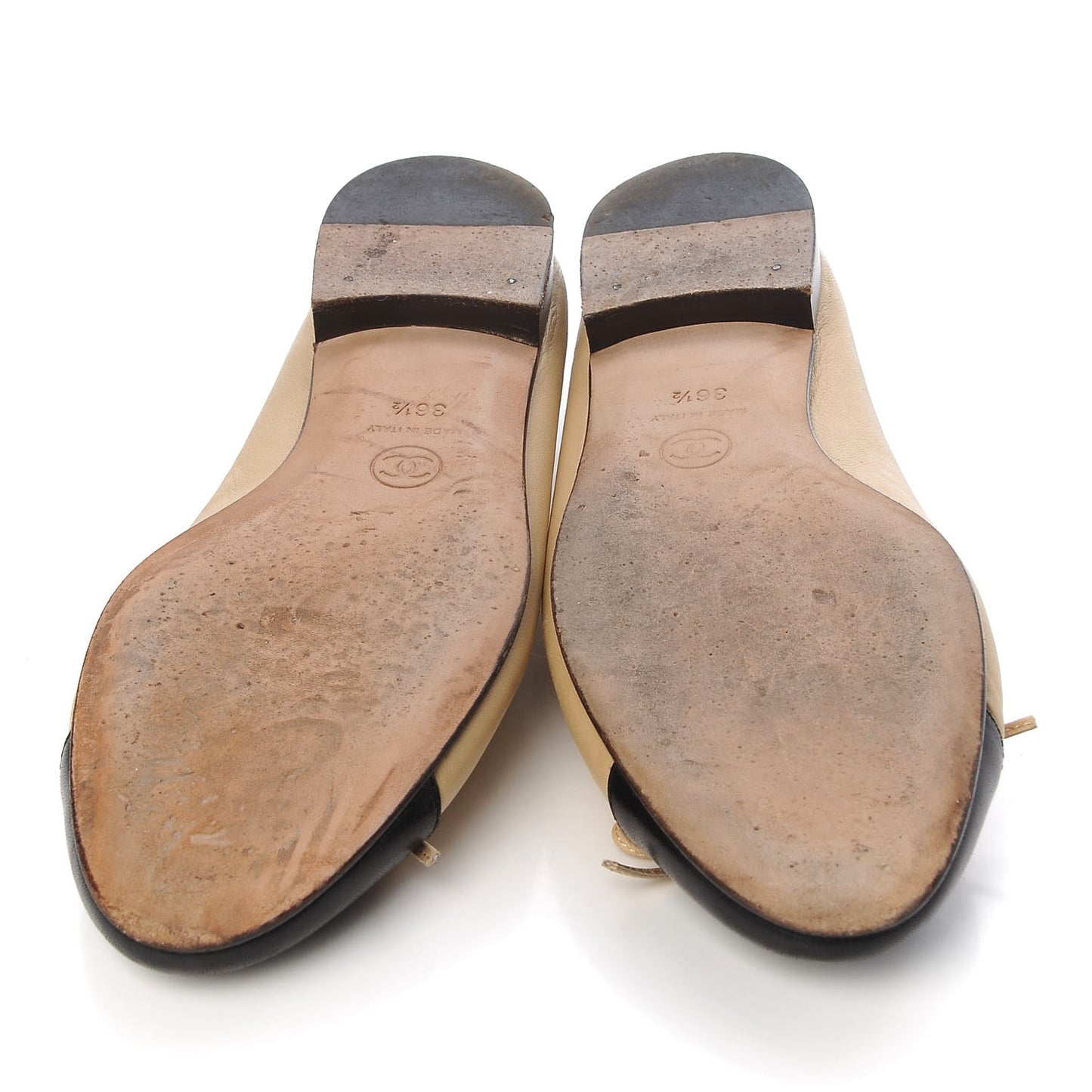 Lambskin Cap Toe Ballerina Flats 36.5 Beige Black