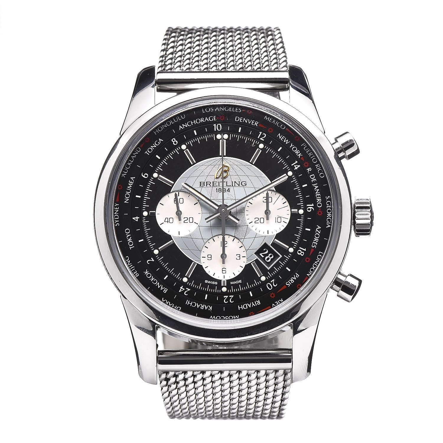 Breitling Stainless Steel 46mm Transocean Unitime Chronograph Automatic Watch Black AB0510 1 of 9