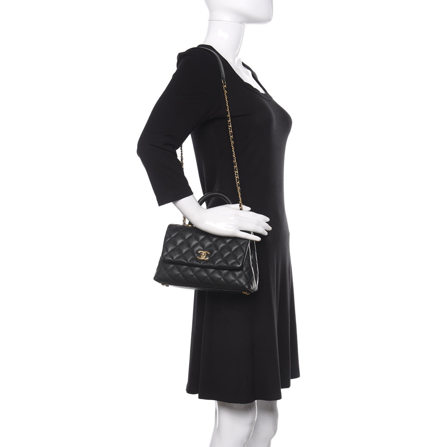 Caviar Quilted Mini Coco Handle Flap Black