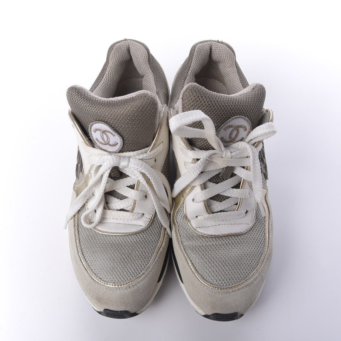 Suede Calfskin CC Sneakers 37.5 Beige Gold