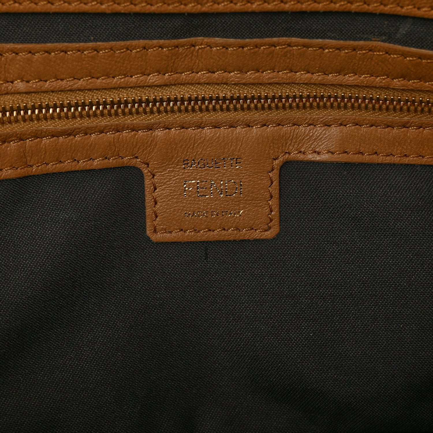 Fendi Nappa FF 1974 Embossed Baguette Miele Scuro 6 of 16
