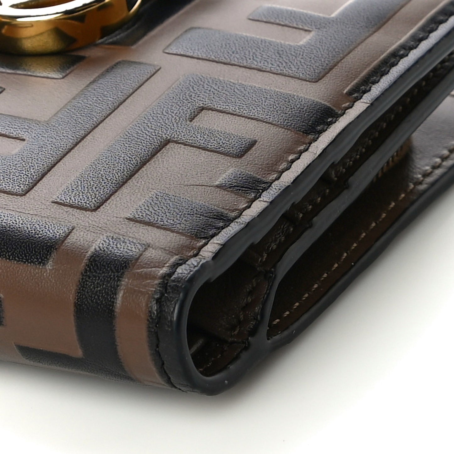 Vitello Soft F is Fendi Bi-Color FF 1974 Embossed Compact Wallet Maya Black