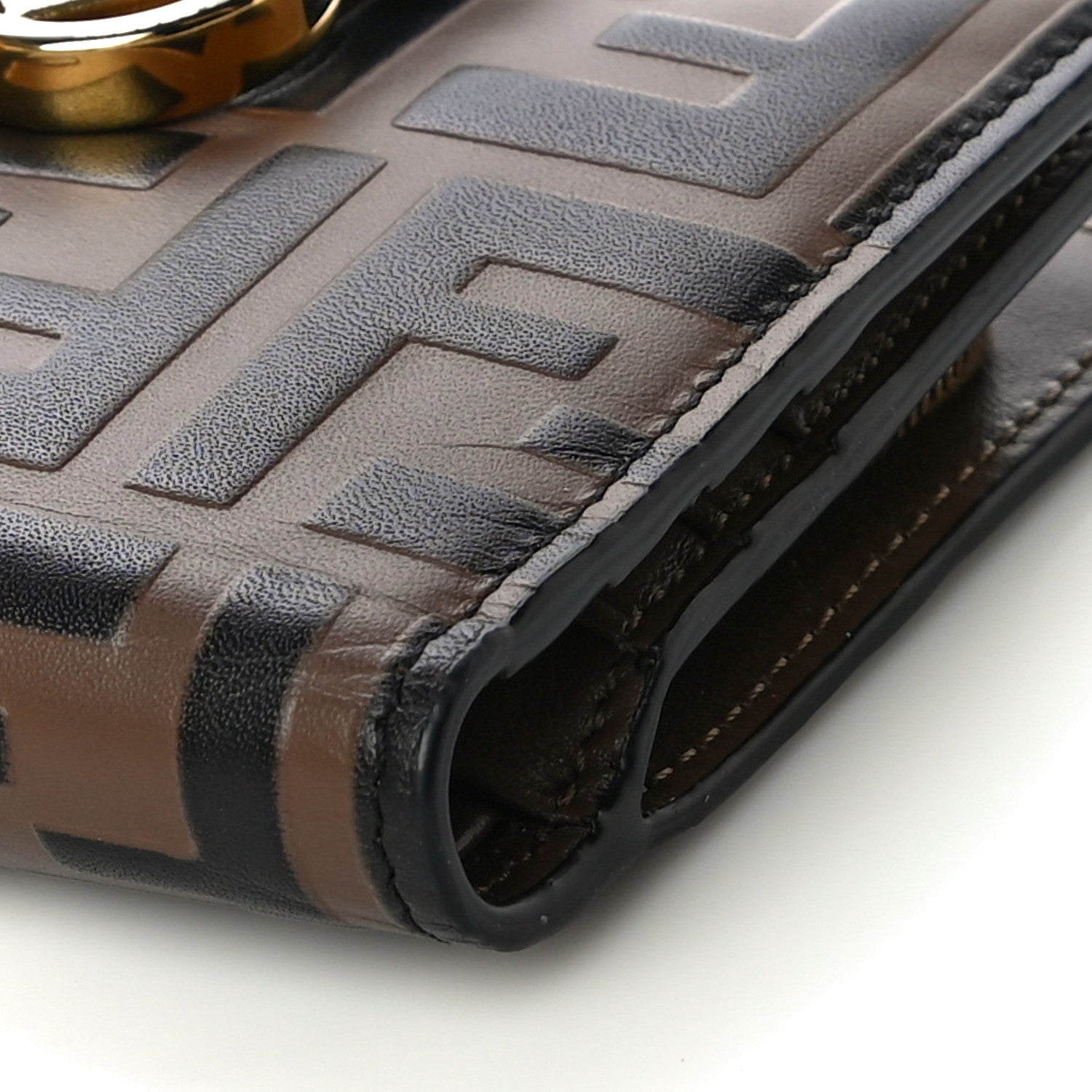 Fendi Vitello Soft F is Fendi Bi-Color FF 1974 Embossed Compact Wallet Maya Black 9 of 10