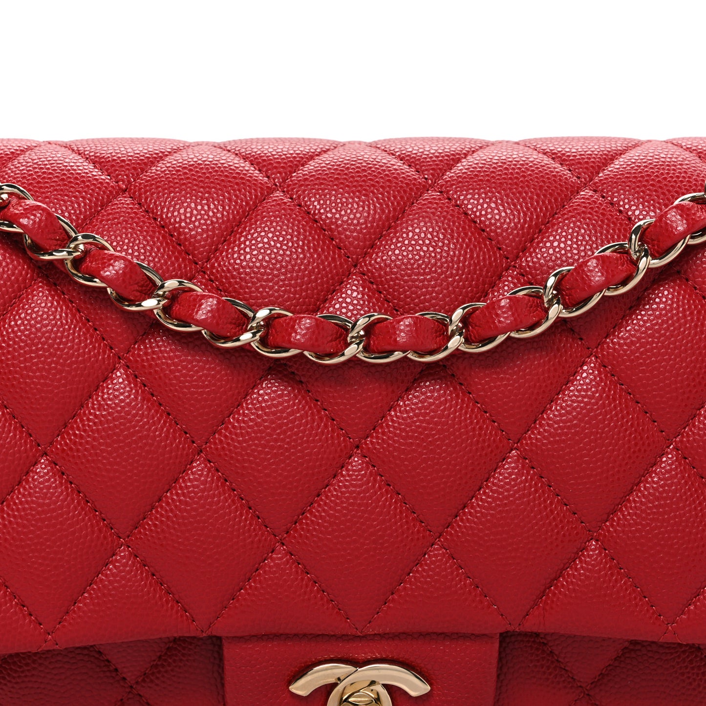 Caviar Quilted Medium Double Flap Red