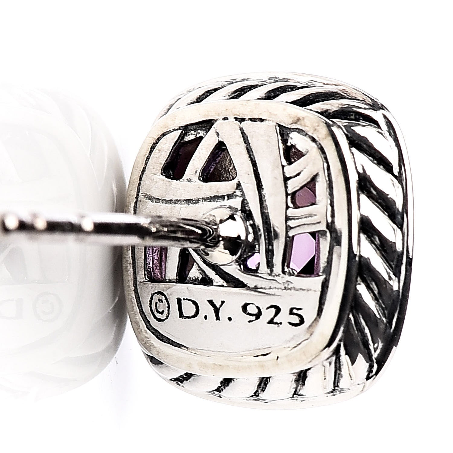 David Yurman Sterling Silver Diamond Amethyst 5mm Petite Albion Earrings 4 of 4