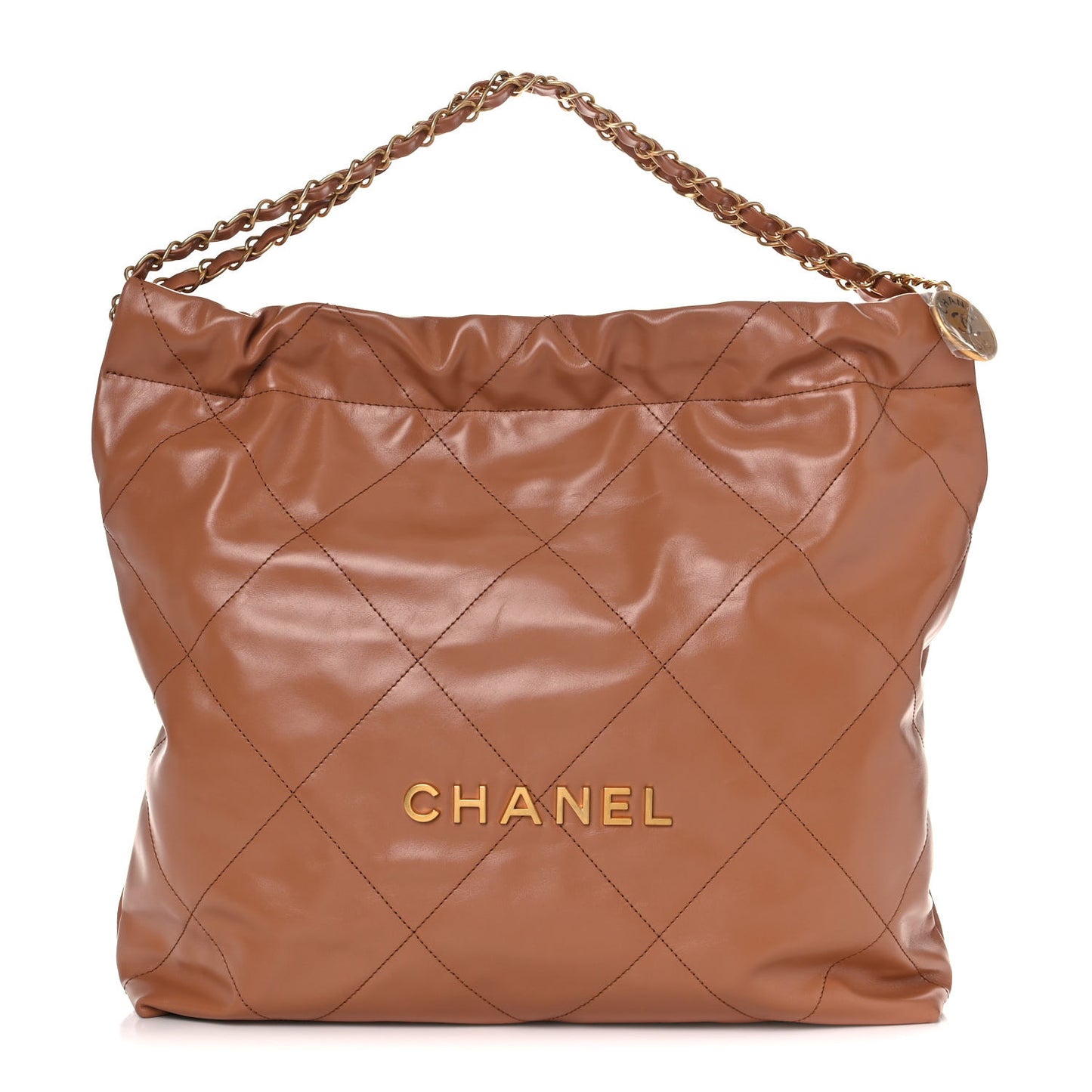 Shiny Calfskin Quilted Chanel 22 Camel