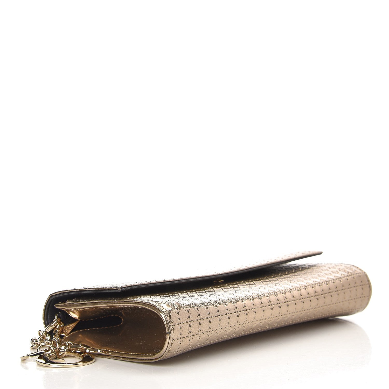 Christian Dior Metallic Patent Micro-Cannage Lady Dior Croisiere Chain Wallet Champagne 4 of 7