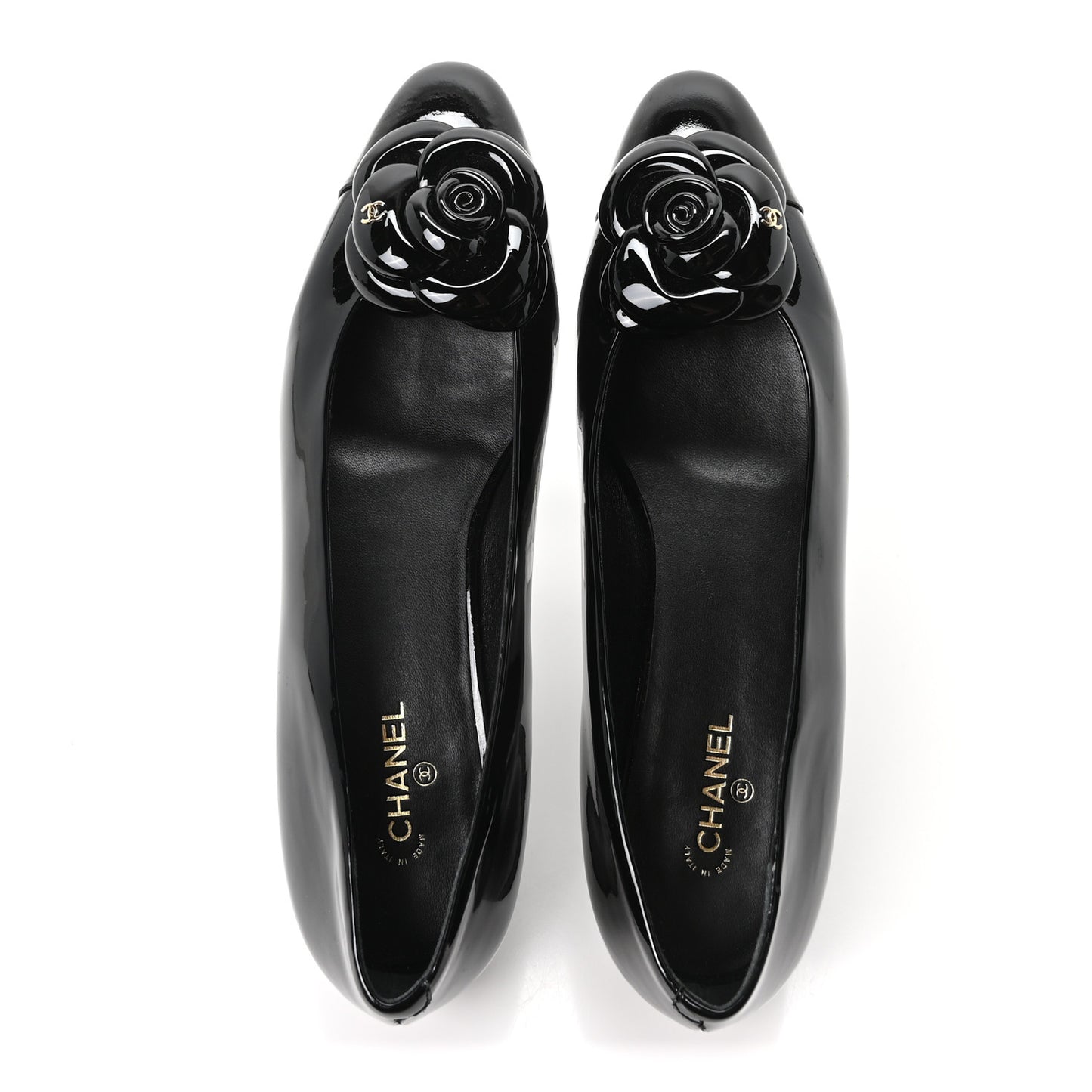 Patent Camellia Ballerina Flats  40 Black