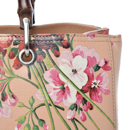 Gucci Shangai Calfskin Blooms Print Medium Bamboo Shopper Tote Pink Apricot Multicolor 15 of 16