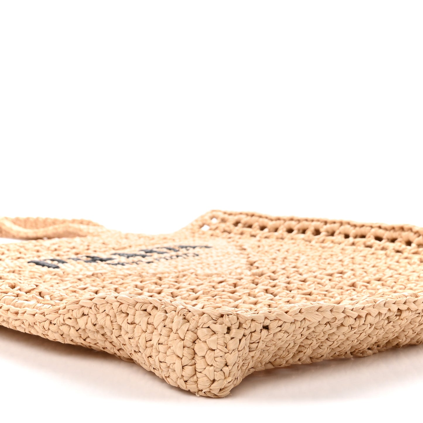 Yarn Raffia Effect Crochet Logo Embroidered Tote Bag Naturale