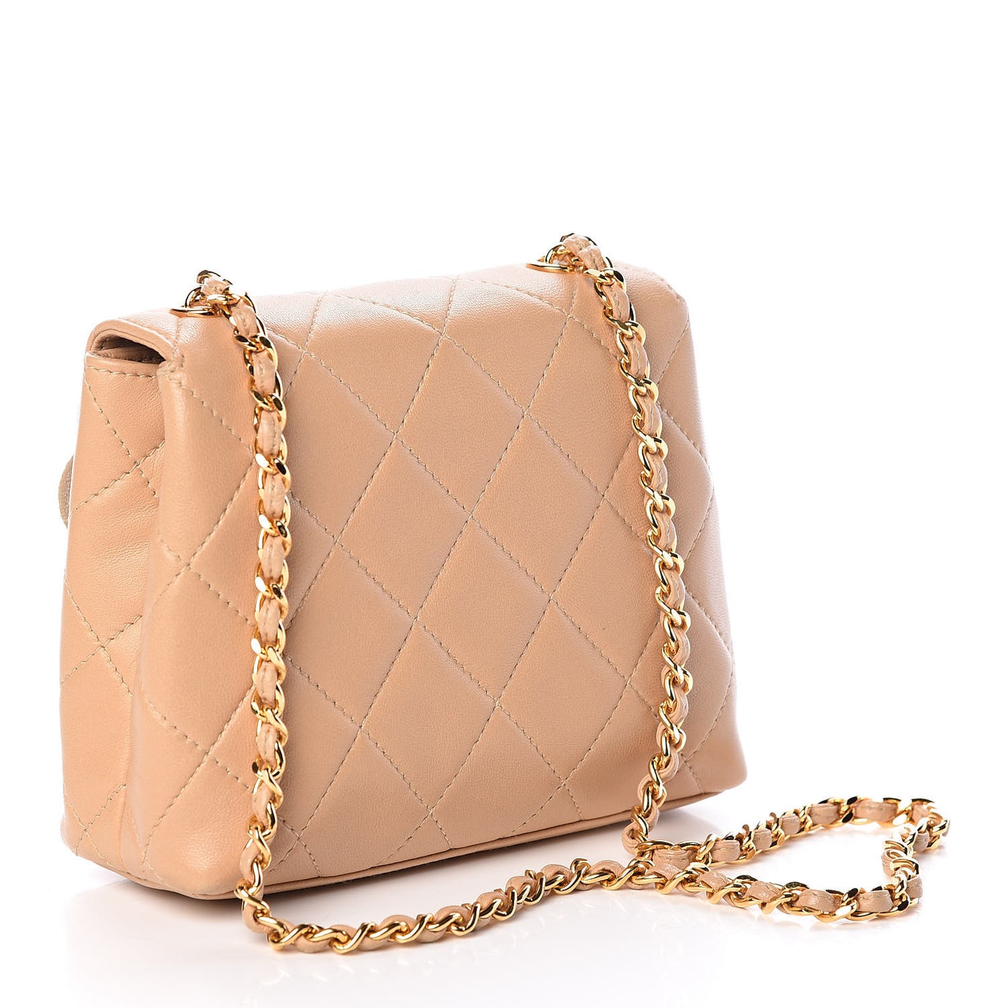Lambskin Quilted Mini Camellia Flap Beige