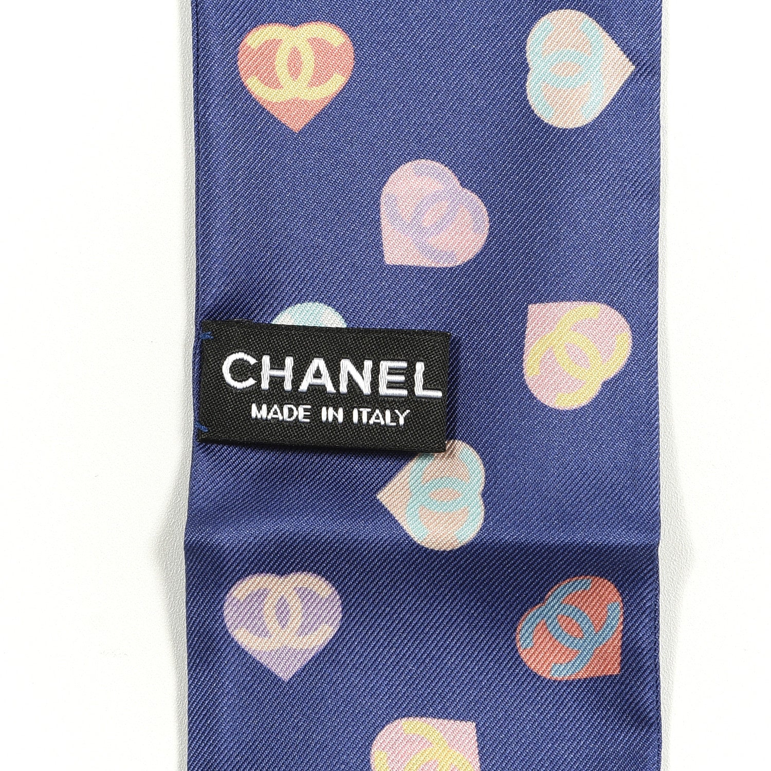 Chanel Silk Heart CC Slim Bandeau Scarf Blue Multicolor 3 of 3