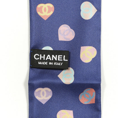 Chanel Silk Heart CC Slim Bandeau Scarf Blue Multicolor 3 of 3