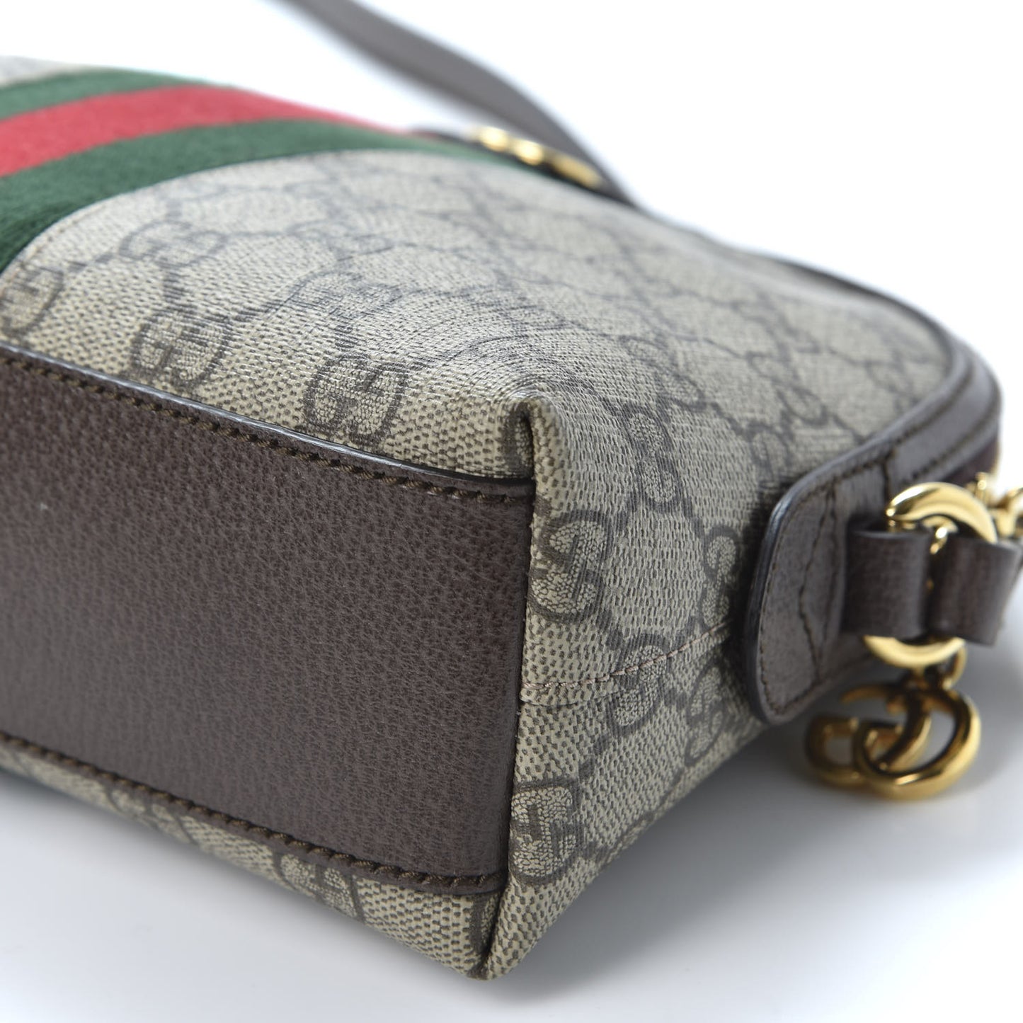 GG Supreme Monogram Textured Dollar Calfskin Web Small Ophidia Dome Shoulder Bag Beige Ebony New Acero