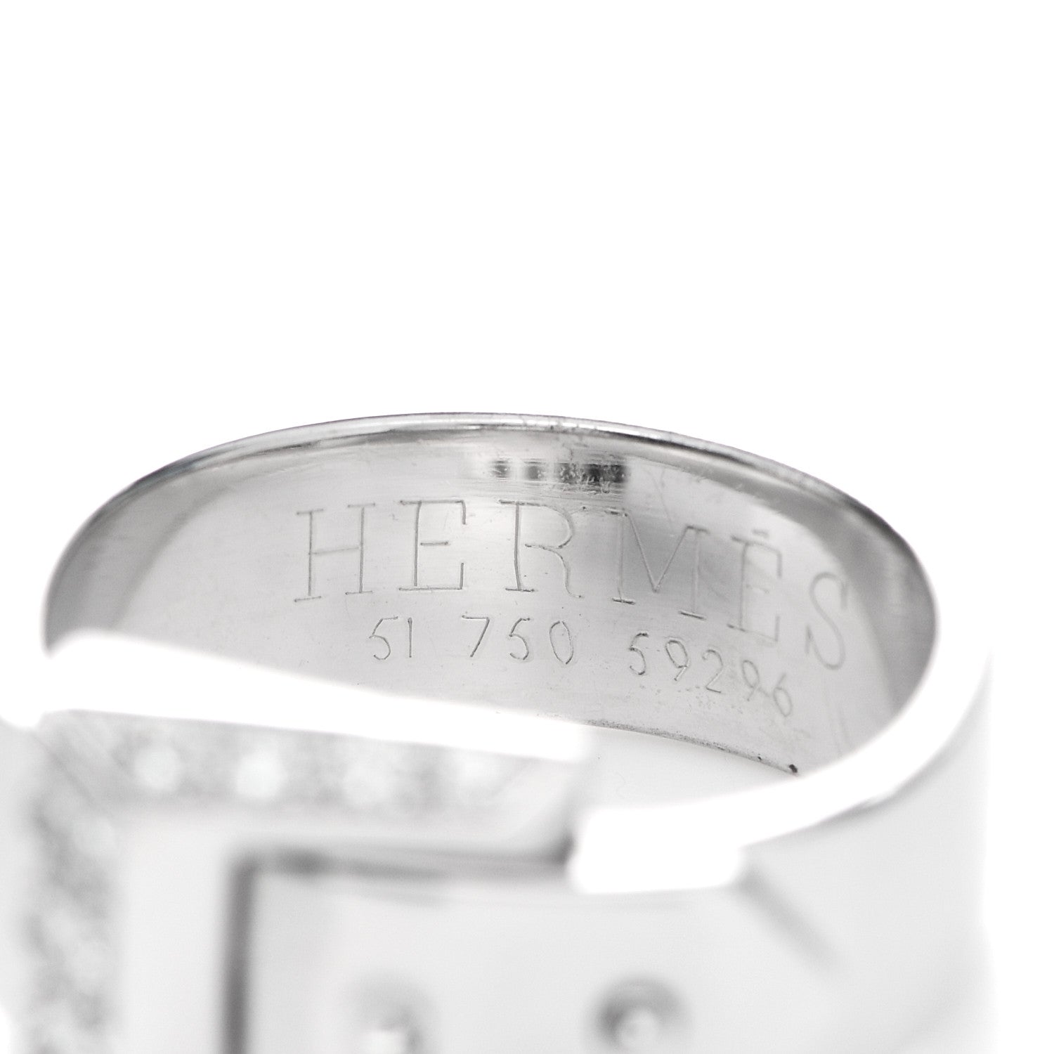 Hermes 18K White Gold Diamond Buckle Ring 51 5.75 4 of 6