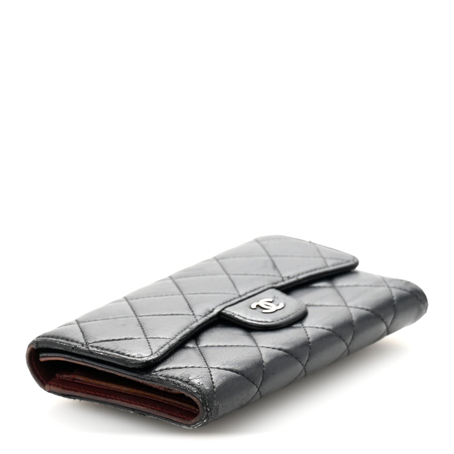 Lambskin Quilted Large Flap Wallet Black