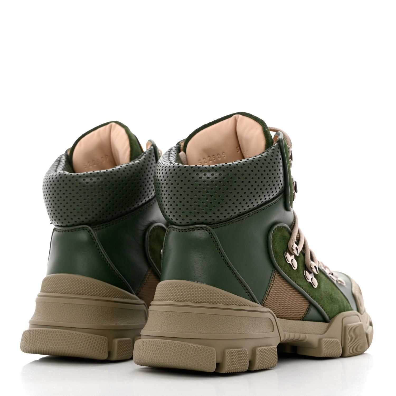 Gucci X SEGA Calfskin Suede Technical Canvas Womens Flashtrek High-Top Sneakers 36 Olive Green Ardesia 4 of 9