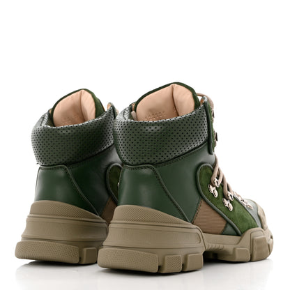 Gucci X SEGA Calfskin Suede Technical Canvas Womens Flashtrek High-Top Sneakers 36 Olive Green Ardesia 4 of 9