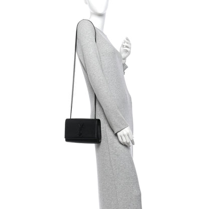 Saint Laurent Grain De Poudre Small Monogram Monochrome Kate Satchel Black 2 of 11