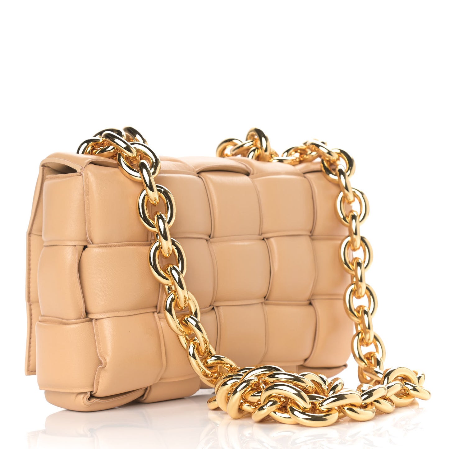 Lambskin Maxi Intreccio Padded Chain Cassette Crossbody Bag Almond