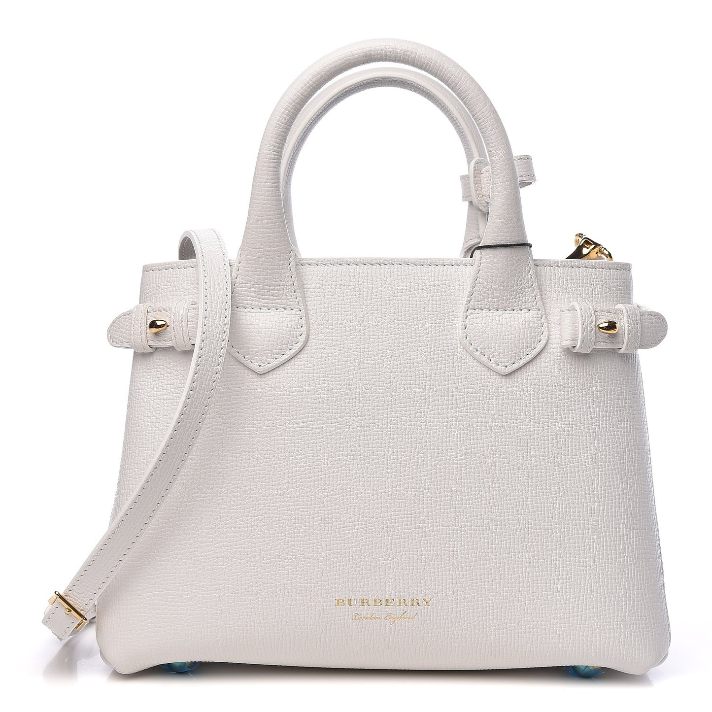 Grainy Calfskin House Check Small Banner Tote Chalk White