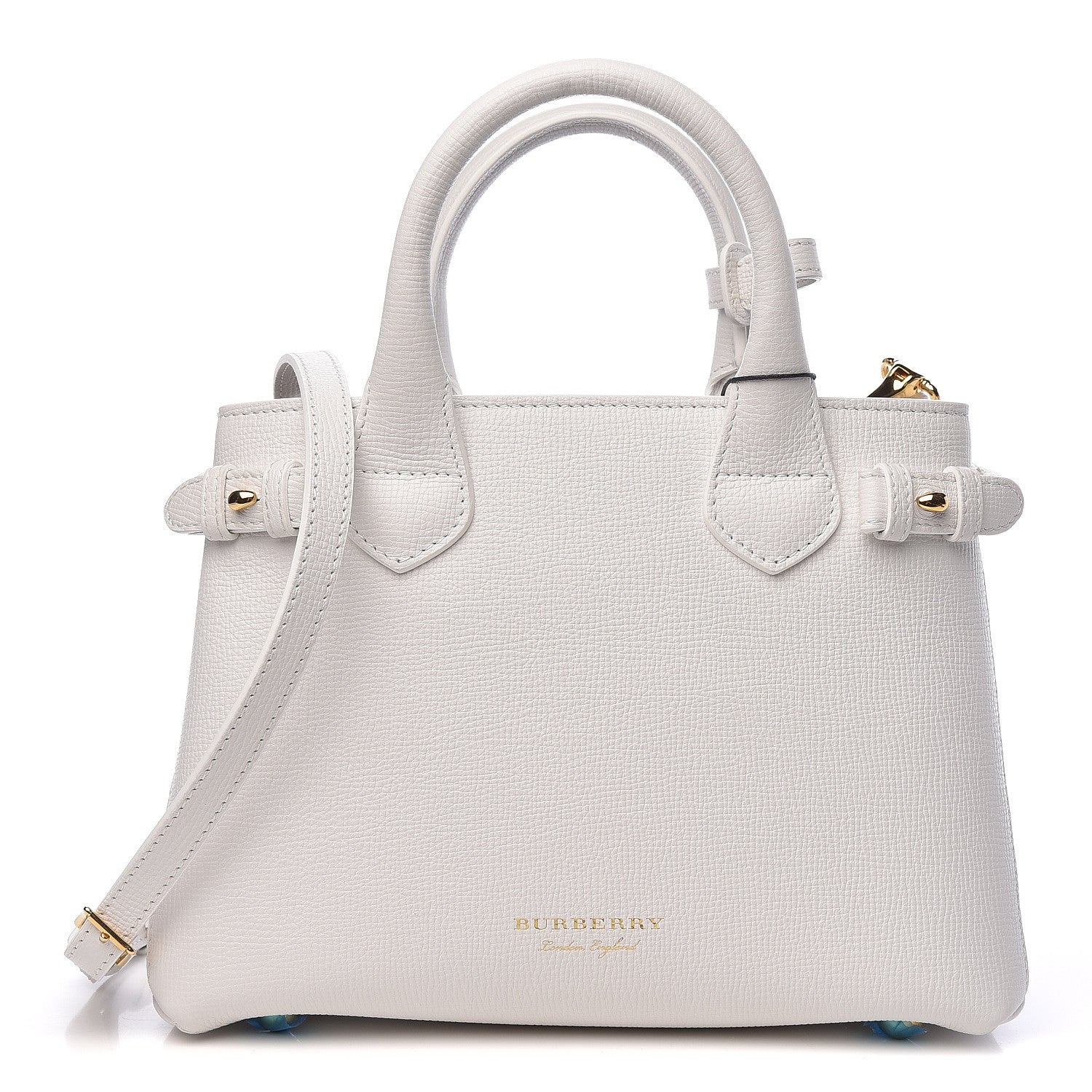 Burberry Grainy Calfskin House Check Small Banner Tote Chalk White 1 of 13