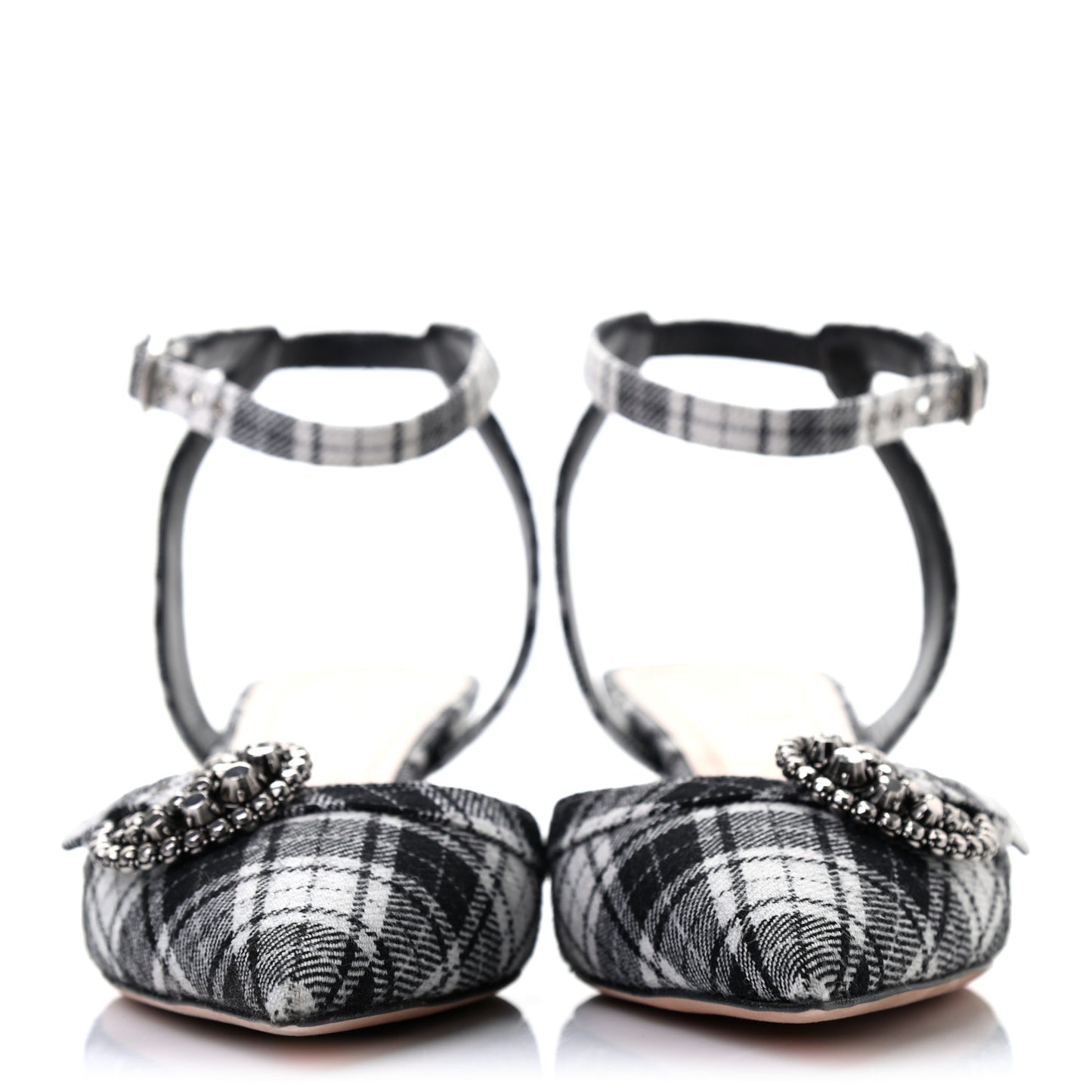 Canvas Tartan Gang Ankle Strap Slingback Pumps 38.5 Black