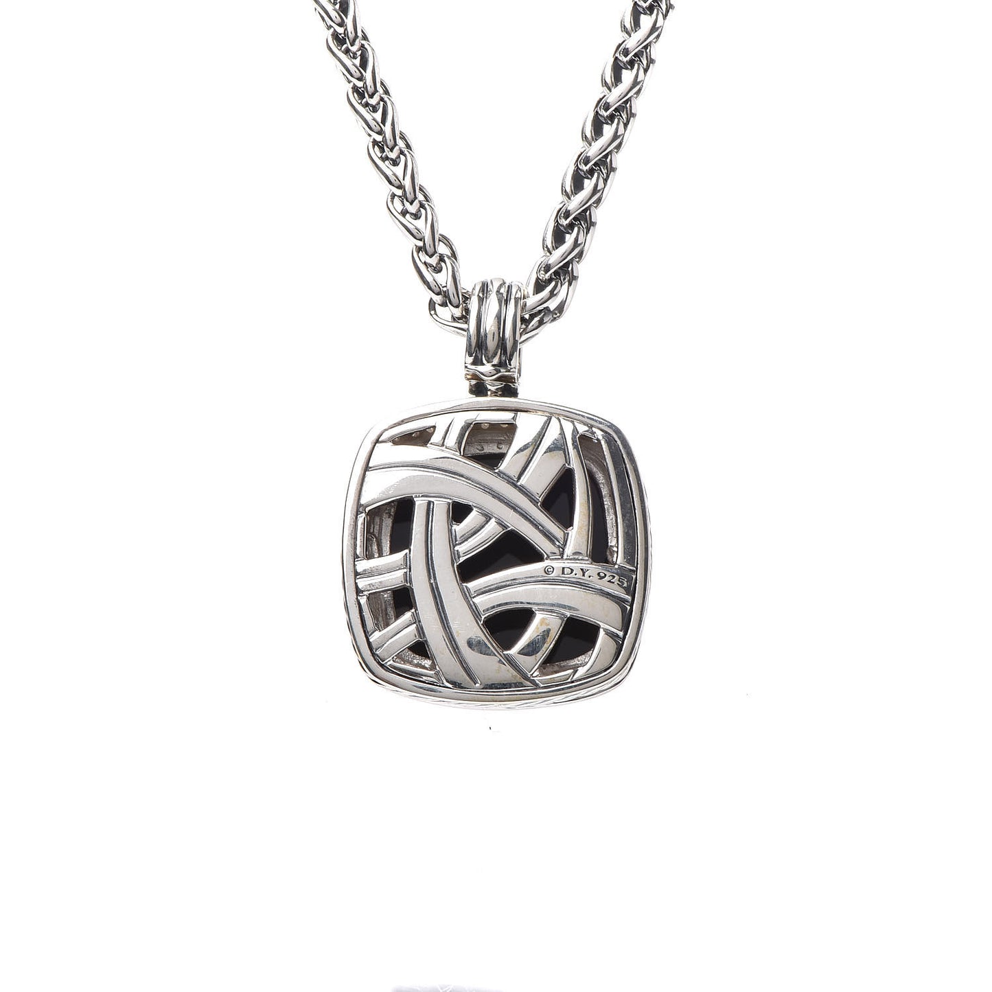Sterling Silver Diamond Black Onyx 20mm Albion Pendant Necklace