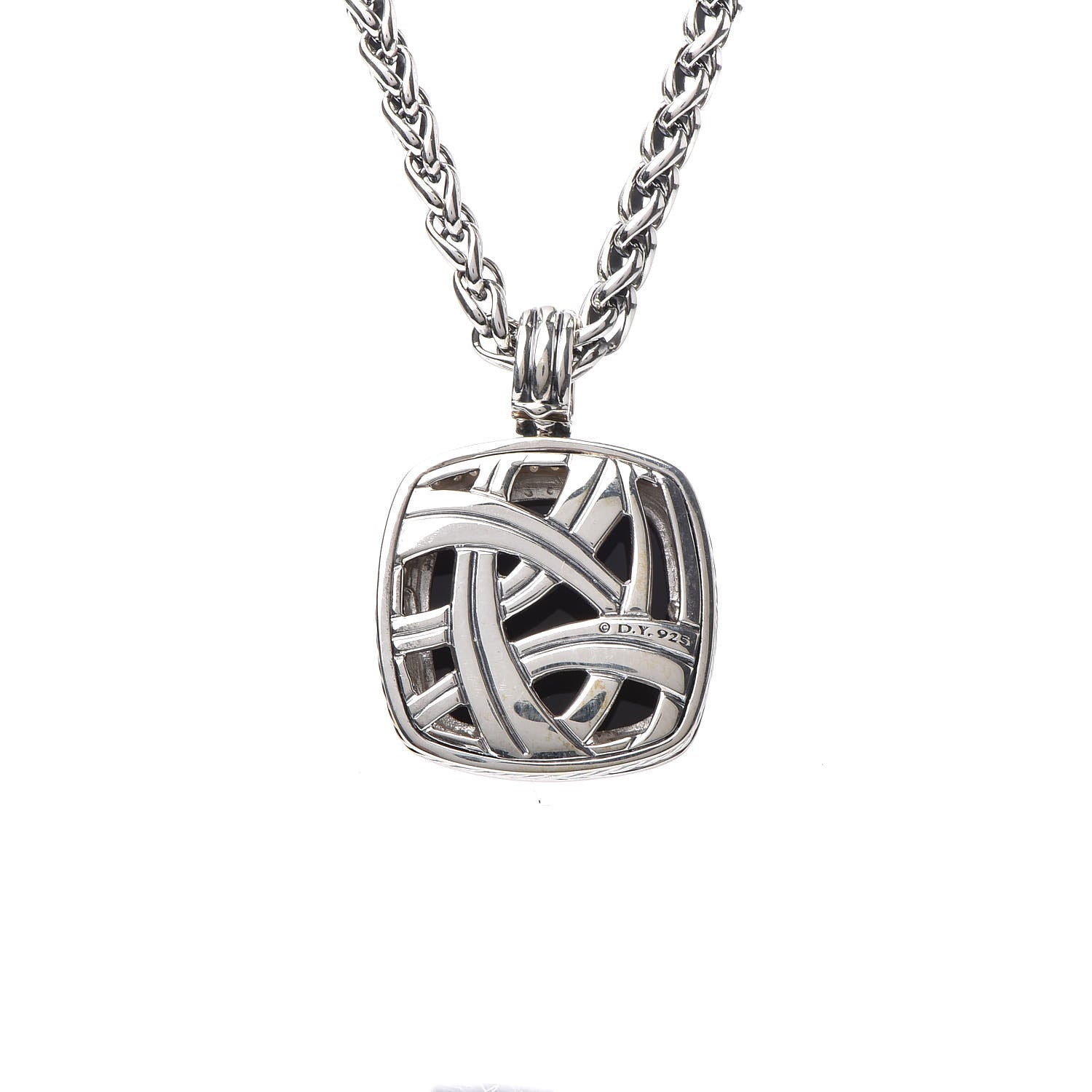 David Yurman Sterling Silver Diamond Black Onyx 20mm Albion Pendant Necklace 5 of 6