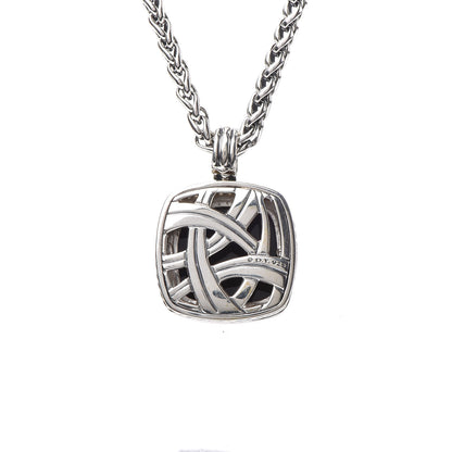 David Yurman Sterling Silver Diamond Black Onyx 20mm Albion Pendant Necklace 5 of 6
