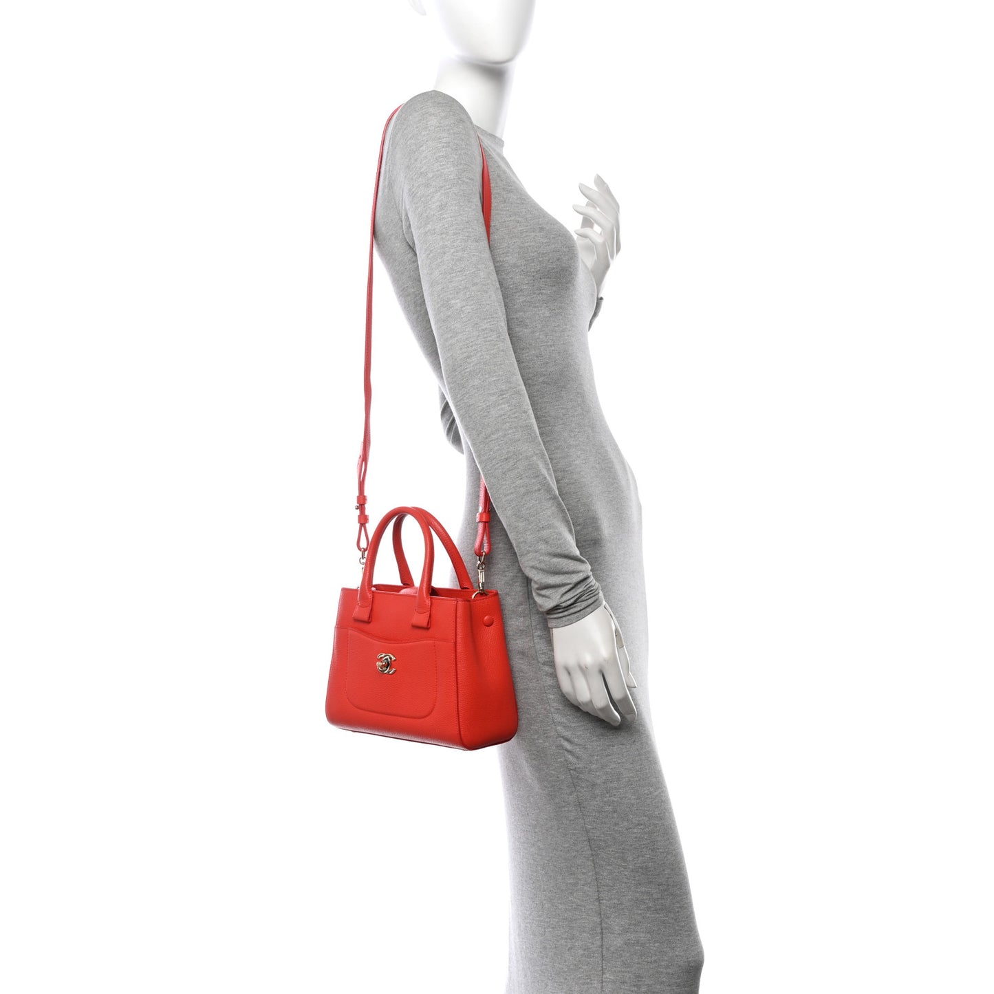 Grained Calfskin Mini Neo Executive Shopper Tote Red
