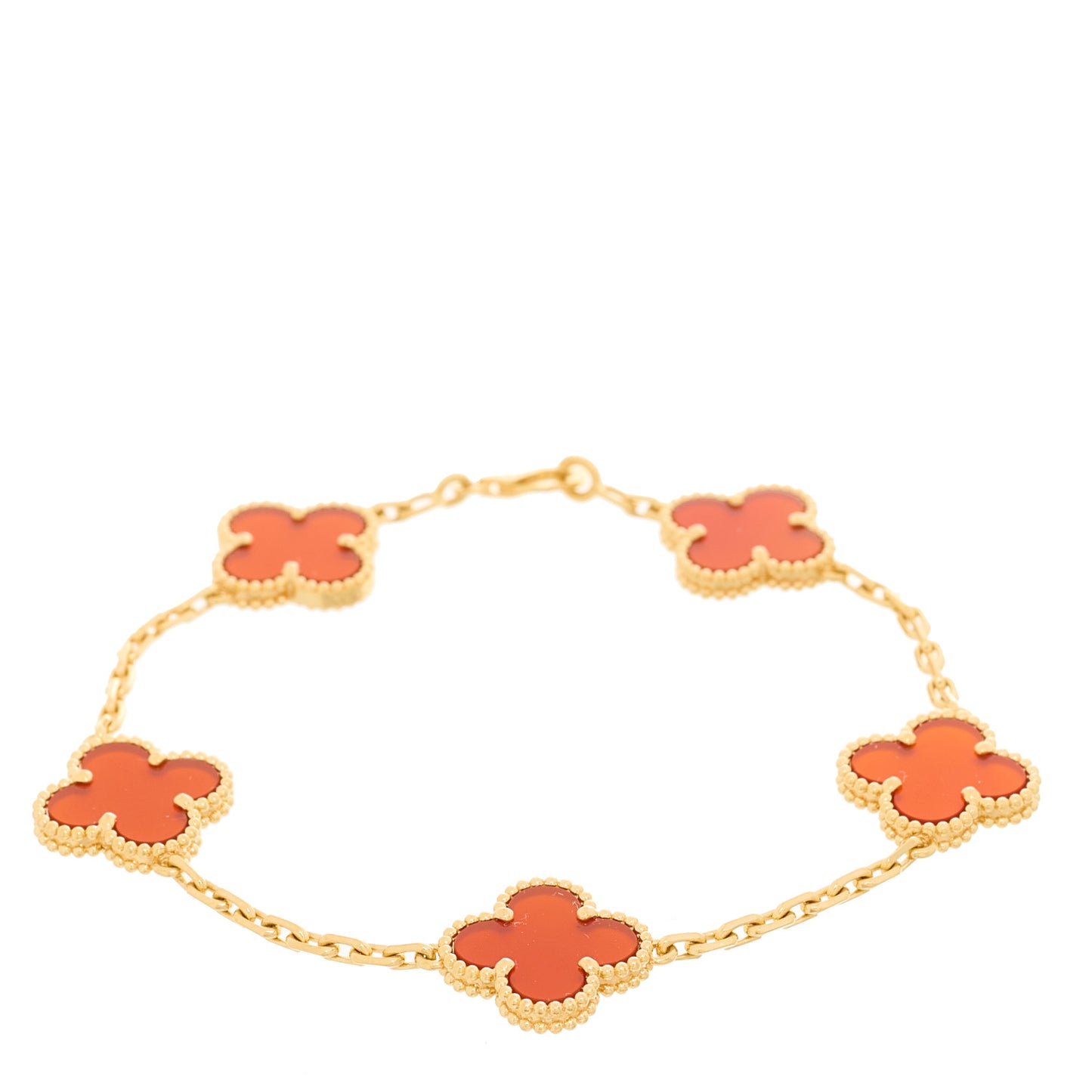 18K Yellow Gold Carnelian 5 Motifs Vintage Alhambra Bracelet
